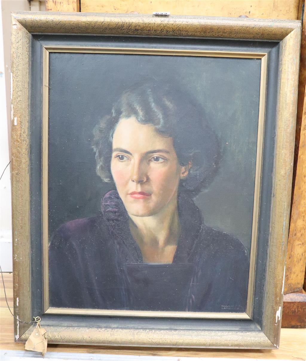 Mrs Dulcie Lambrick (1901-), oil on canvas, Portrait of Mrs Irene Horner, signed, 50 x 39cm
